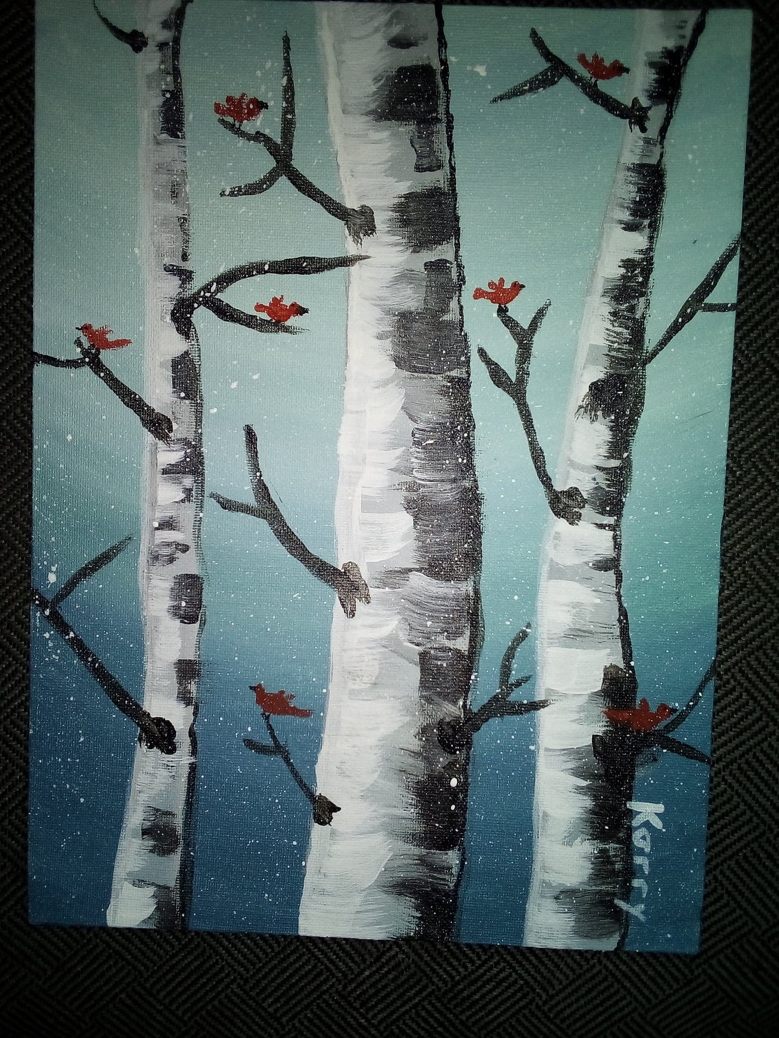 EASY Winter Birds And Birch Trees Acrylic Painting Tutorial Step By
