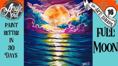 Easy moon on water Daily Painting  Step by step Acrylic Tutorials Day 16  #AcrylicApril2020