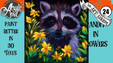 Raccoon in flowers  Easy Daily Painting  Step by step Acrylic Tutorials Day 24  #AcrylicApril2020