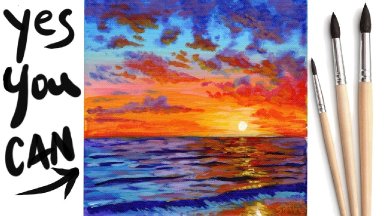 SUNSET OCEAN Beginners Learn to paint Acrylic Tutorial Step by Step Day 21 #AcrylicApril2021