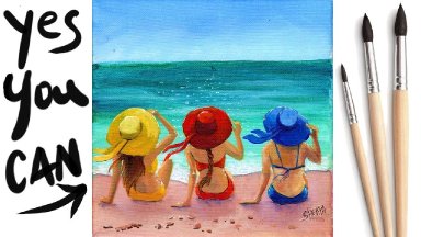 HAT GIRLS BEACH Beginners Learn to paint Acrylic Tutorial Step by Step Day 30 #AcrylicApril2021