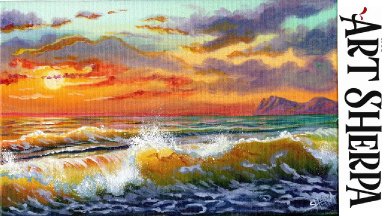 GOLD SUNSET WAVES Beginners Learn to paint Acrylic Tutorial Step by Step