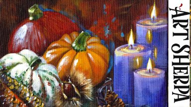FALL CANDLE Beginners Learn to paint Acrylic Tutorial Step by Step