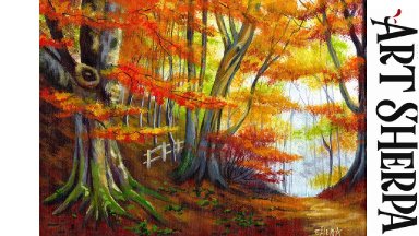 MISTY AUTUMN FOREST Beginners Learn to paint Acrylic Tutorial Step by Step