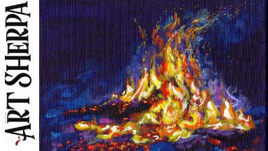 Learn to paint Acrylic Twilight Campfire  Tutorial Step by Step