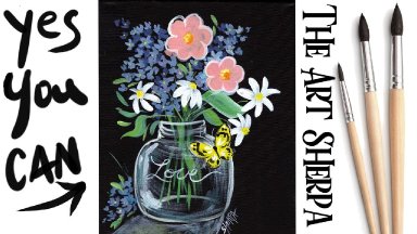 Mason JAR Flowers   | Easy Acrylic Painting STEP BY STEP  #3 | Primary colors  | The Art Sherpa