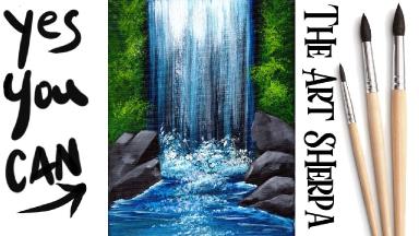 EASY Fan Brush Waterfall | Beginner Acrylic Painting STEP BY STEP  #7 | The Art Sherpa