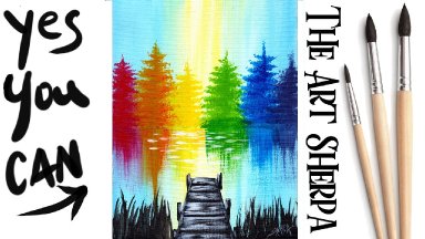 Rainbow Trees Lake and Pier | Easy Acrylic Painting STEP BY STEP  #8 | The Art Sherpa