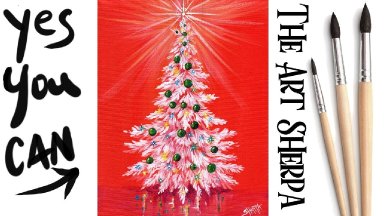 Vintage Christmas Tree Beginners Learn to paint Acrylic Tutorial Step by Step