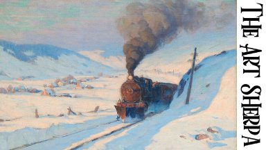 Impressionist Train in the Snow Beginners Learn to paint Acrylic Tutorial Step by Step
