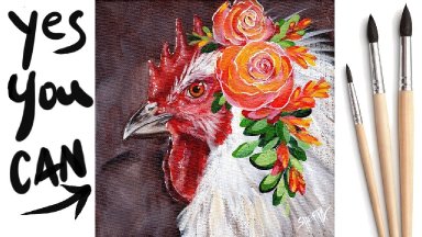 Floral Rooster Beginners Learn to paint Acrylic Tutorial Step by Step | The Art Sherpa
