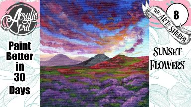Purple Flowers Mountain Sunset  Easy Acrylic Tutorial Step by Step Day 8   #AcrylicApril2022