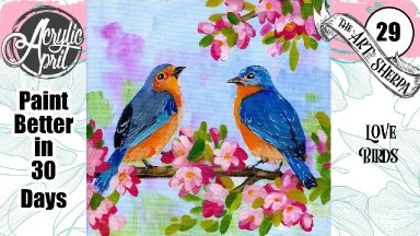 Blue love Birds on a Flowing branch  Easy Acrylic Tutorial Step by Step Day 29 #AcrylicApril2022
