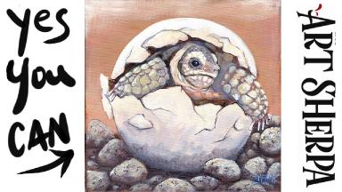 Hatching Baby Turtle   Animal Acrylic Painting  Technique Tutorial Step by Step  #AcrylicTutorial