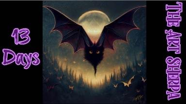 Bats And Moon Fantasy 13 Days Of Halloween Acrylic Painting