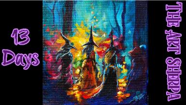 Witches Gathering Fantasy 13 Days Of Halloween Acrylic Painting