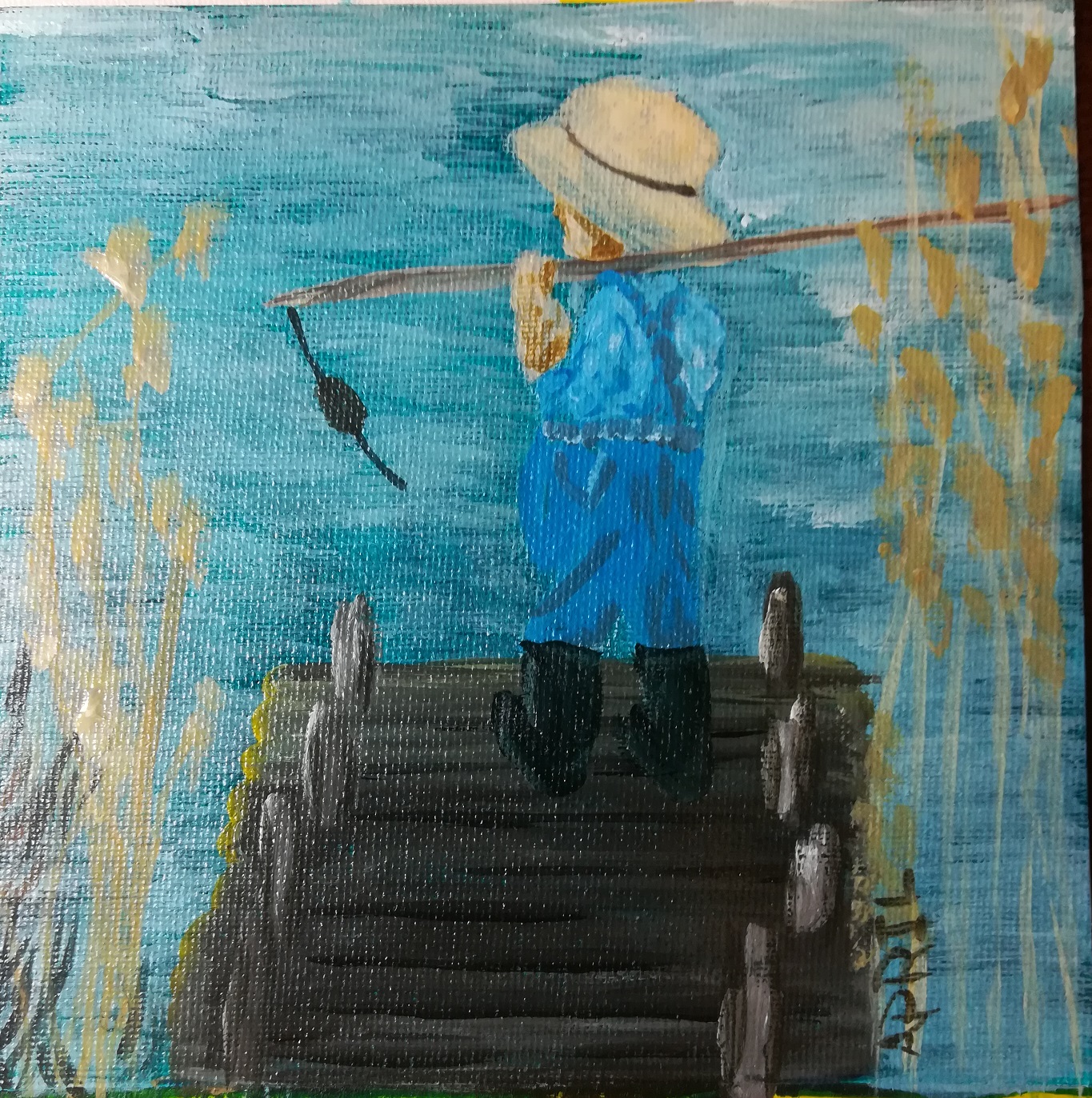 Little Boy Fishing On Pier Loose Step By Step Acrylic April Day