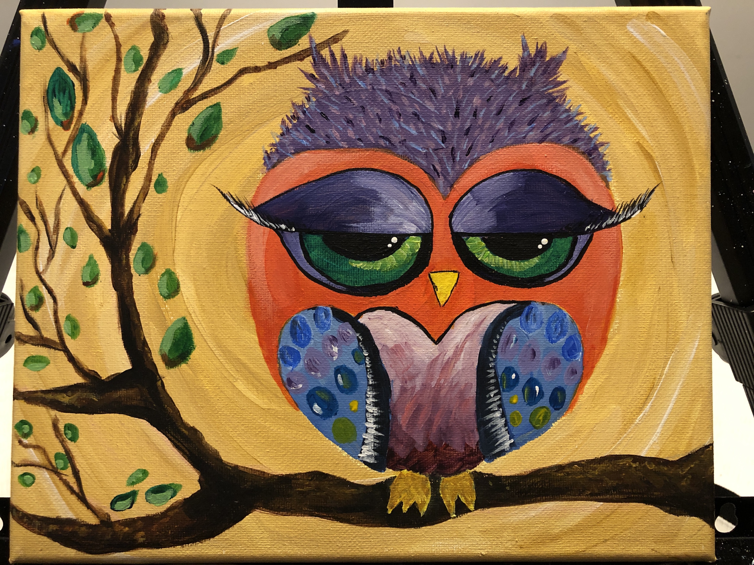 Adult Virtual Owl Canvas Paint Pre-Recorded Lesson