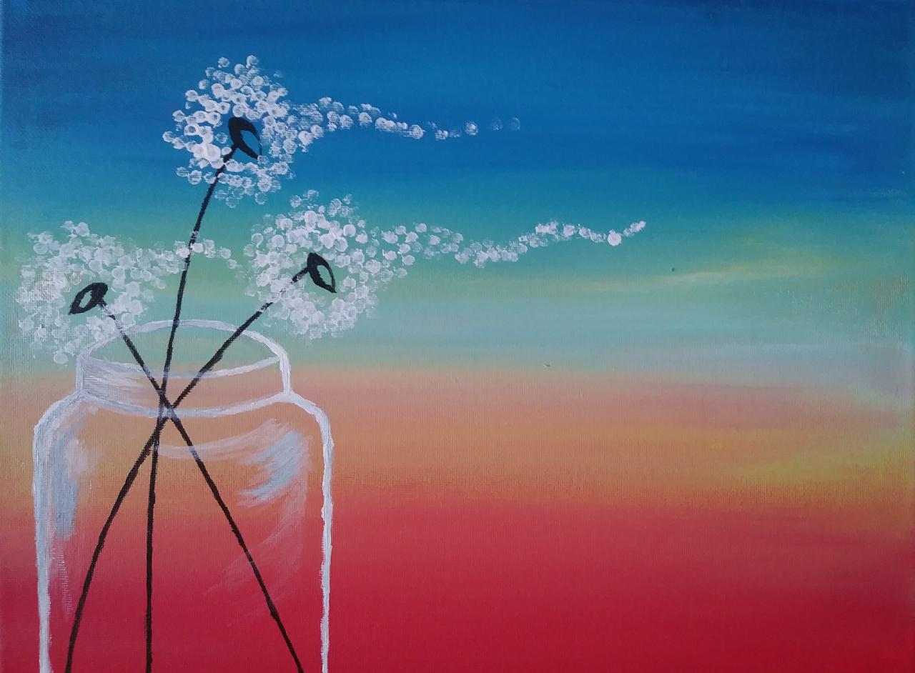 Dandelion Sunset Cotton Swabs Painting Technique For BEGINNERS