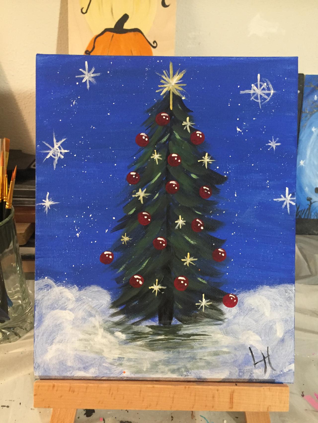 Simple Christmas TREE Step By Step Acrylic Painting On Canvas For