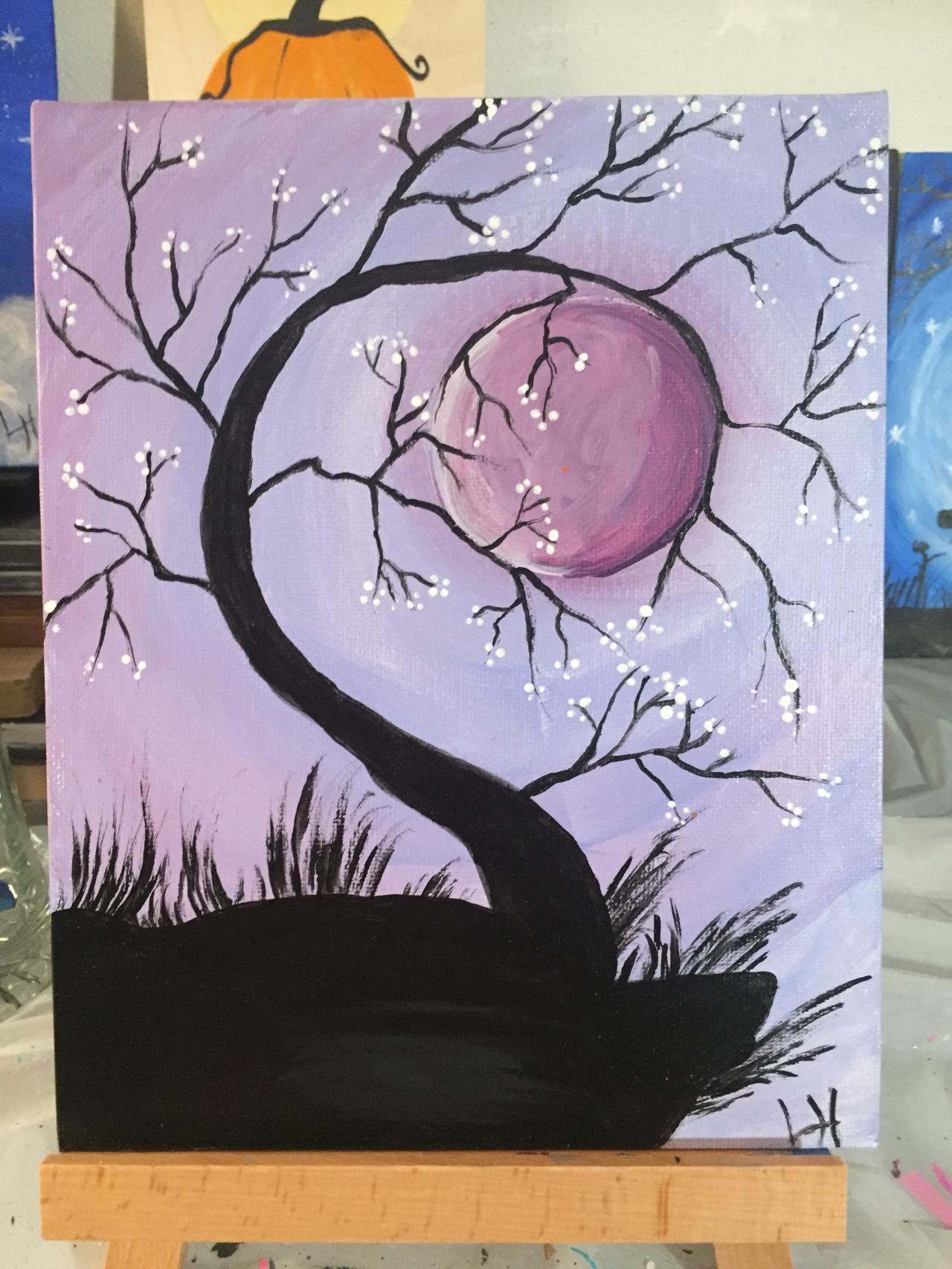 Cherry Tree Holding The Moon Step By Step Acrylic Painting For