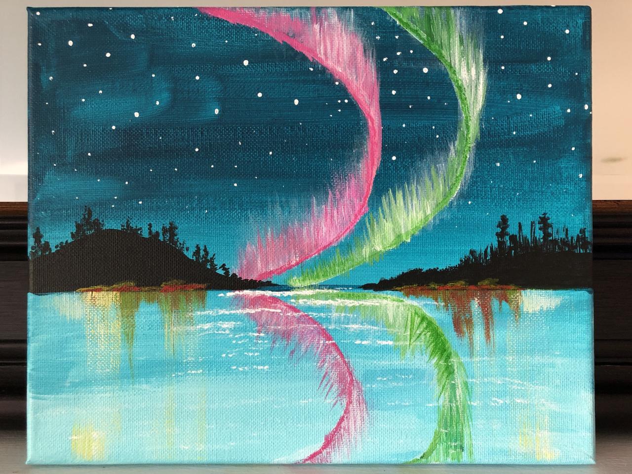 Beginners learn to paint Acrylic, Aurora Borealis Landscape, Winter  Wonderland