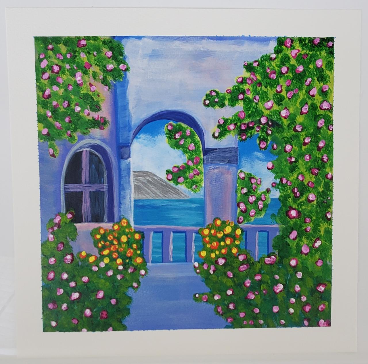 Easy Villa View With Flowers Step By Step Acrylic Live Streaming Tutorial, TheArtSherpa