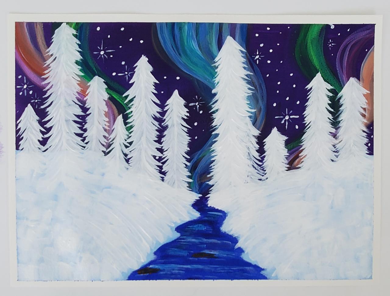 Beginners learn to paint Acrylic, Aurora Borealis Landscape, Winter  Wonderland