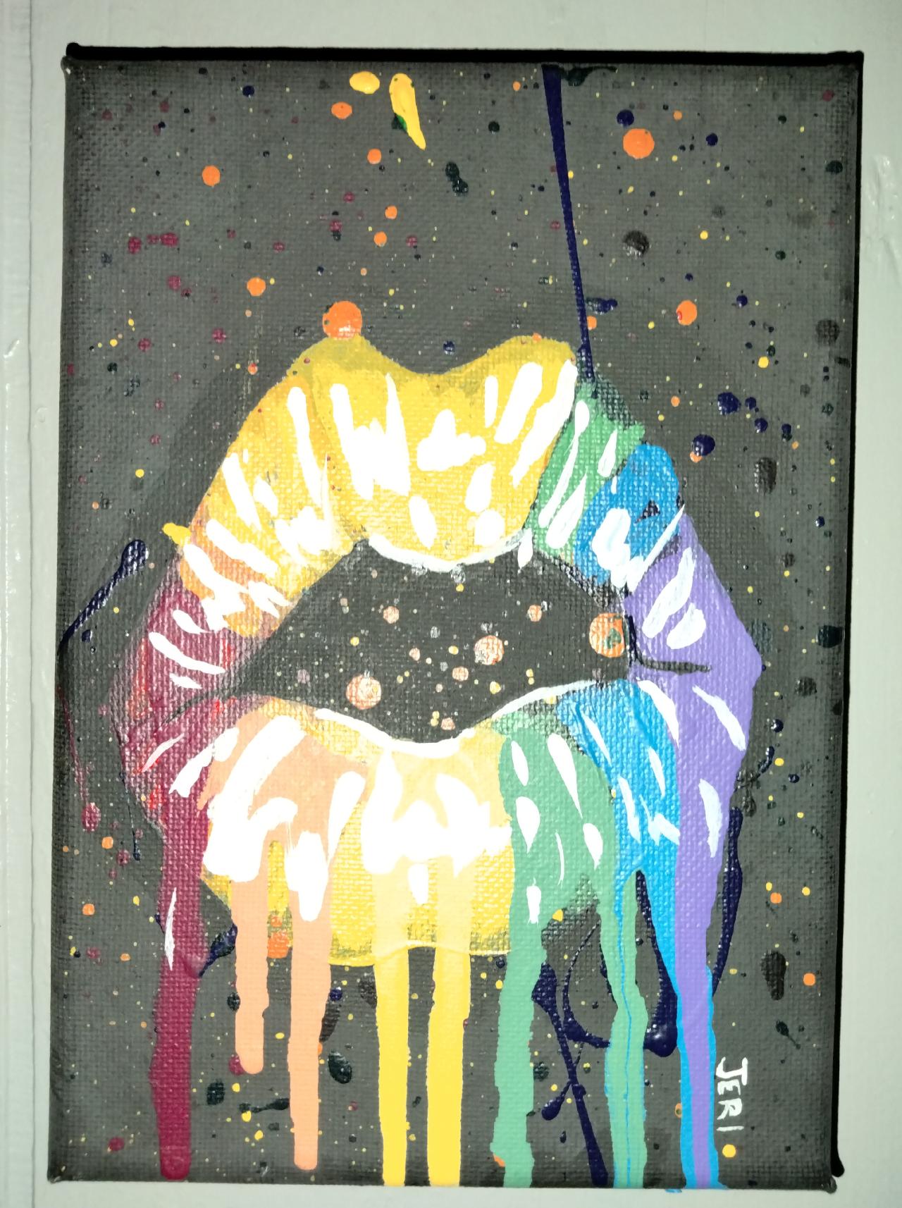 Beginners Drippy Rainbow Lips Acrylic Painting On Canvas