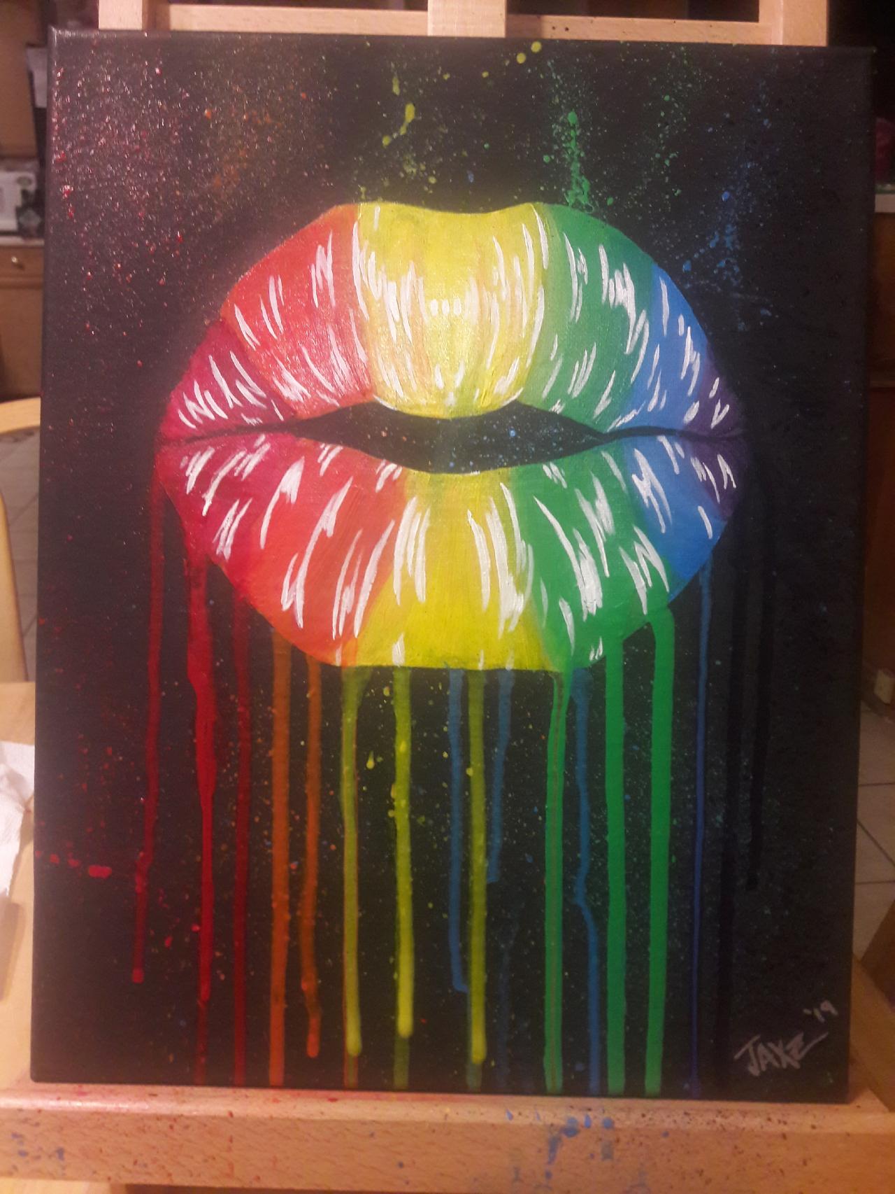 Beginners Drippy Rainbow Lips Acrylic Painting On Canvas