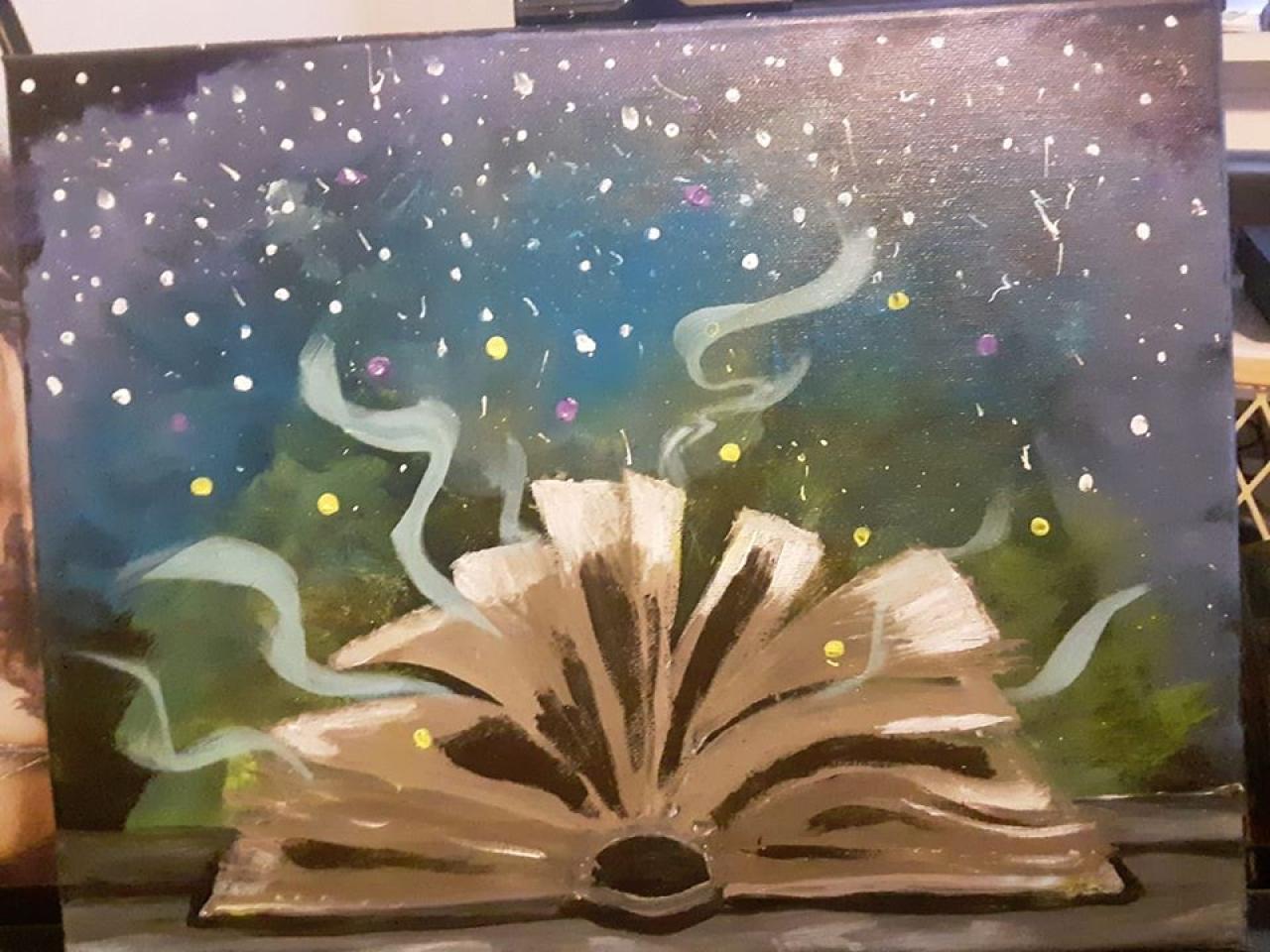 Magic Book, inspired by the Art Sherpa. Acrylic Painting. Fantasy