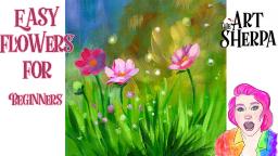 Easy Magical Meadow Flowers Step by step Acrylic tutorial| TheArtSherpa