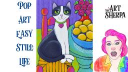 East Cat with Lemons Pop art style Still life Acrylic tutorial live stream | TheArtSherpa