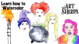 FREE Hocus Pocus Sisterhood Watercolor Painting step by step