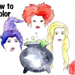 FREE Hocus Pocus Sisterhood Watercolor Painting step by step