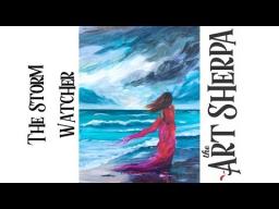 Easy Step by step Acrylic tutorial  on Canvas Girl Walking Stormy Beach #playlive
