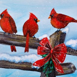 Cardinals on Fence in winter Red Bow Acrylic  painting step by step EASEL  | TheArtSherpa
