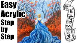 Live stream acrylic Art class Autumn Forest Fairytale Girl in Blue Dress | TheArtSherpa