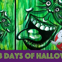 Easy Drippy Acrylic Slimer Halloween Spooky live stream  painting Step by step Day 6 | TheArtSherpa