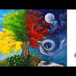 How to paint with Acrylic on Canvas 4 season Tree step by step tutorial
