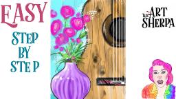 Easy  Flower and guitar Acrylic painting step by step  | TheArtSherpa