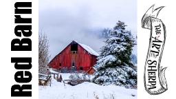 Red Winter Barn landscape  acrylic painting tutorial step by step | TheArtSherpa