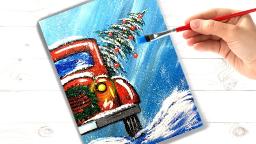 How to paint a Vintage Red Truck in Snow Easy Acrylic painting tutorial step by step | TheArtSherpa