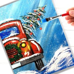 How to paint a Vintage Red Truck in Snow Easy Acrylic painting tutorial step by step | TheArtSherpa