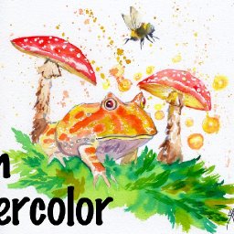 Watercolor Cottage Core Pac Man Frog