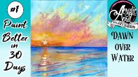 Easy Ocean Sunset Step by step Acrylic Tutorial Day 1 #AcrylicApril2021​ | TheArtSherpa