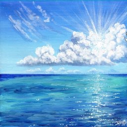 Easy How to paint clouds over ocean Step by step Tutorial Day 4  #AcrylicApril2021​​ | TheArtSherpa