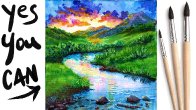 MOUNTAIN MEADOW STREAM Beginners Learn to paint Acrylic Step by Step Day 12 #AcrylicApril2021