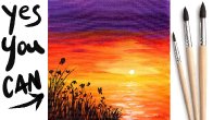 EASY SUNSET OCEAN Beginners Learn to paint Acrylic Tutorial Step by Step Day  18 #AcrylicApril2021