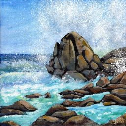OCEAN WAVES CRASHING ON ROCKS Beginners Acrylic Tutorial Step by Step Day 28 #AcrylicApril2021